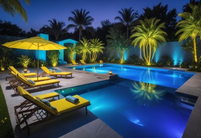 Nighttime poolside relaxation