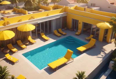 Yellow villa poolside