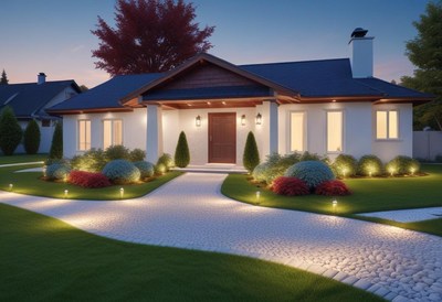 Modern home evening walkway lighting