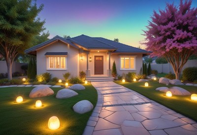 Evening lights on a stone path
