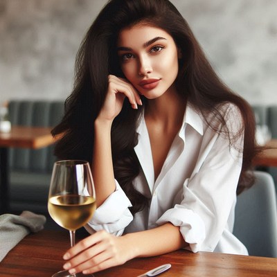 Woman enjoying wine in restaurant