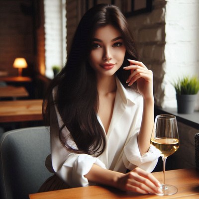 Woman drinking wine in cafe