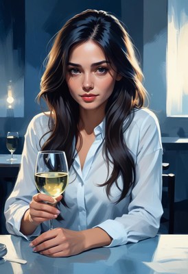Woman holding wine glass at a restaurant