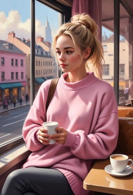 Woman drinking coffee by window