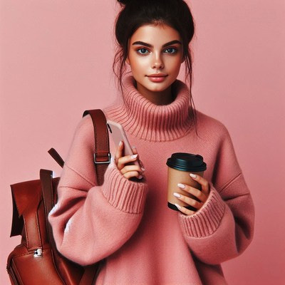 Woman holding phone and coffee