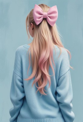 Woman with pink bow in hair