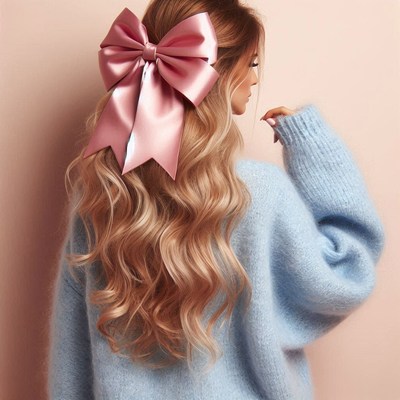 Woman with pink bow in hair