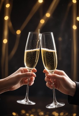Champagne toast with lights