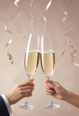 Champagne toast with confetti