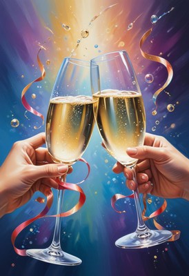 Champagne toast with confetti