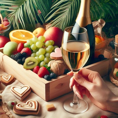 Summer picnic with wine and fruit