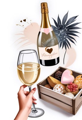 Romantic champagne toast with treats