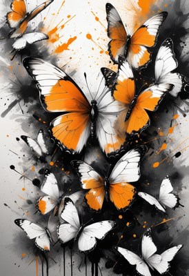 Orange and white butterflies in watercolor