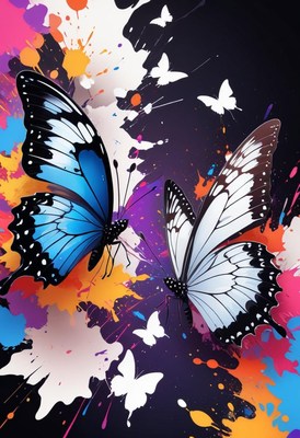 Two butterflies on colorful splashes