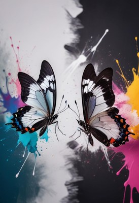 Two butterflies in color splashes