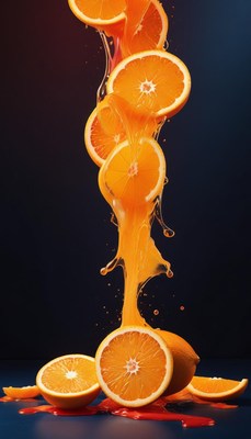 Orange slices splashing in air