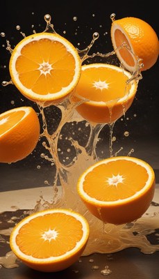 Orange slices splashing