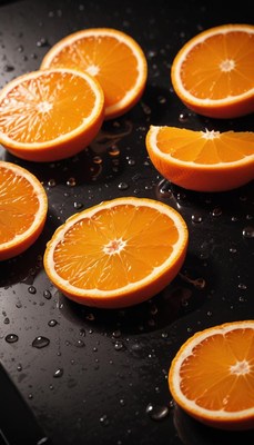 Orange slices on black surface