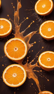Orange slices and juice splash