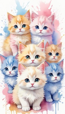 Cute kittens watercolor painting