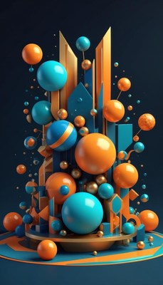 Blue and orange sphere sculpture