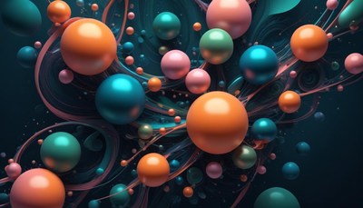 Colorful spheres in swirling abstract design