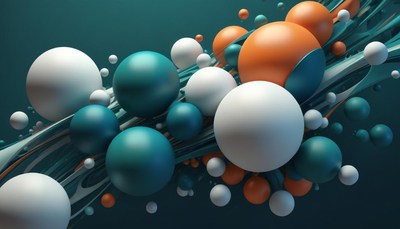 Abstract sphere composition on teal background