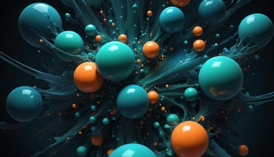 Teal and orange spheres splash