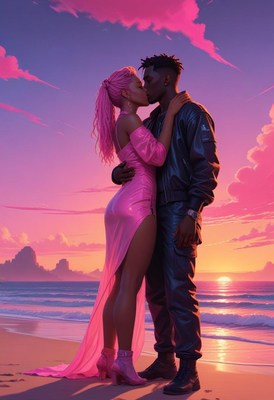 Couple kissing at sunset beach