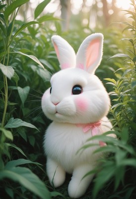 White rabbit in green foliage