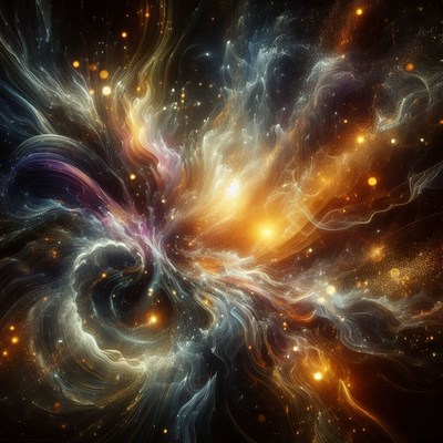 Cosmic nebula with golden stars