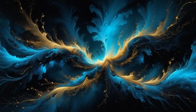 Blue and gold abstract art swirls