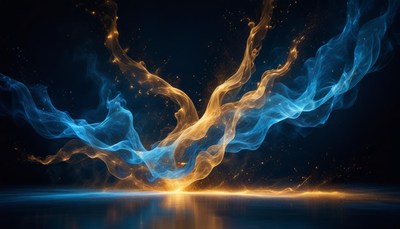 Abstract blue and gold light trails