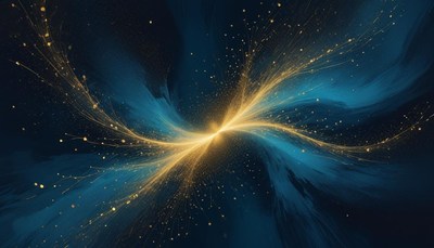 Golden light streaks across blue background