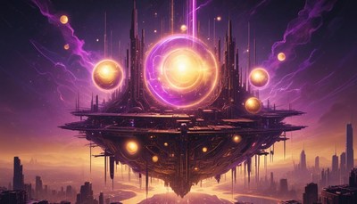 Floating city with purple energy