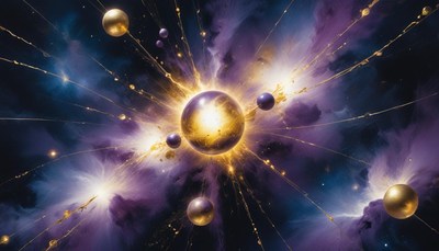 Glowing Central Orb with Golden Planets