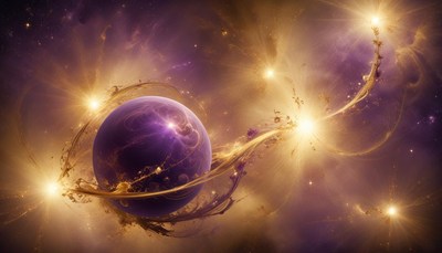 Mysterious purple planet in cosmic nebula