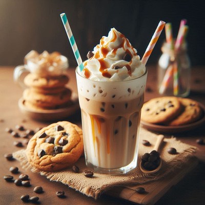 Iced coffee with caramel and whipped cream