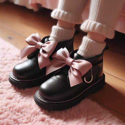 Black boots with pink bows