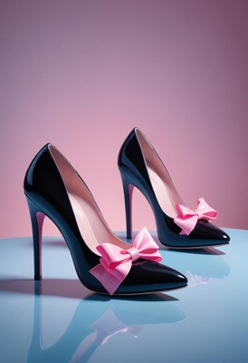 Black heels with pink bows