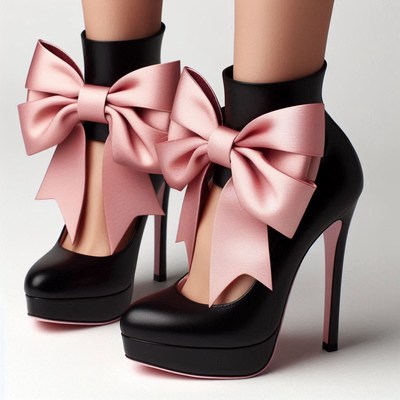 Black heels with pink bows