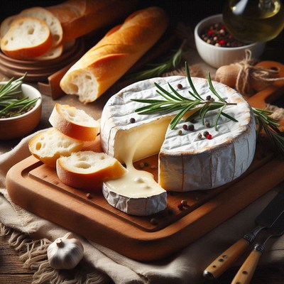 Melted brie with baguette and rosemary