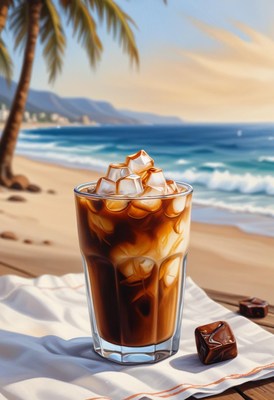 Iced coffee on beach