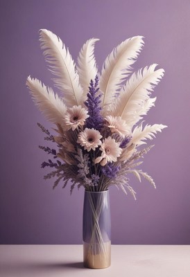 Dried flowers and feathers in vase