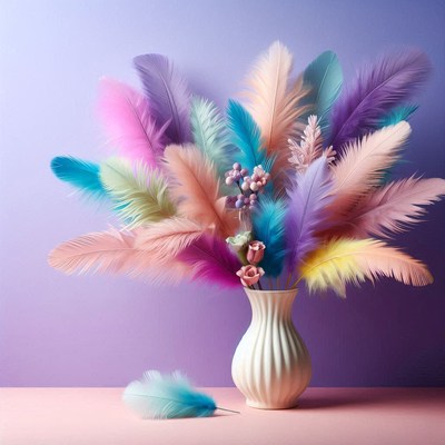 Colorful feathers in a vase