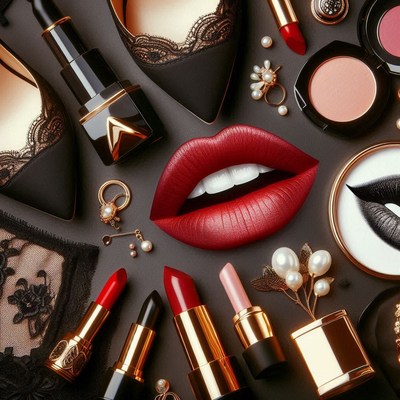 Red lips and makeup accessories