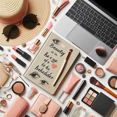 Flat lay of makeup and accessories