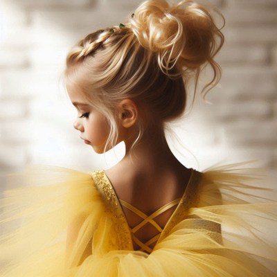 Girl with yellow dress and bun hairstyle