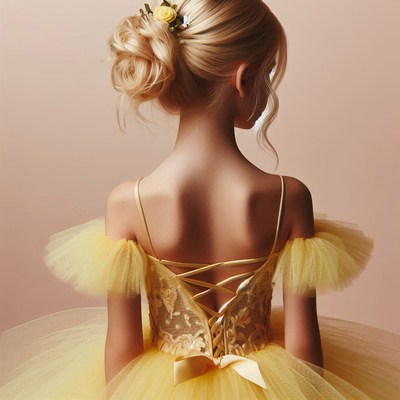Girl in yellow dress with flower in hair