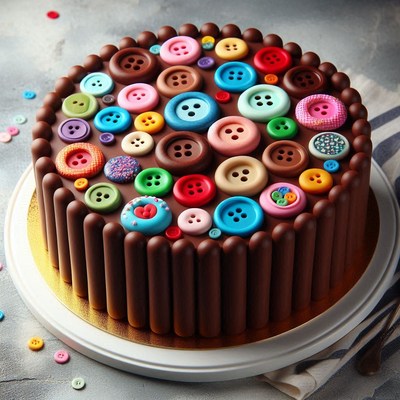 Chocolate cake with colorful buttons